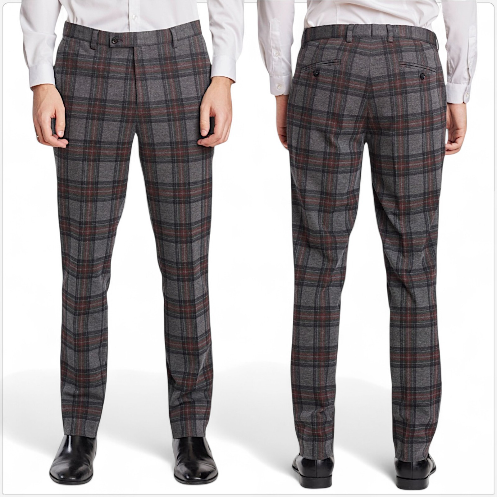 Paisley & Gray Downing Slim Stretch Tartan Plaid Charcoal Pants NWT 42 x 32 Paisley & Gray Downing Slim Stretch Tartan Plaid Charcoal Pants NWT 42 x 32