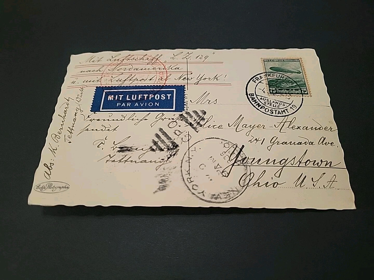 1936 German Graf Zeppelin Postcard Cover RPPC Friedrichshafen Harbor