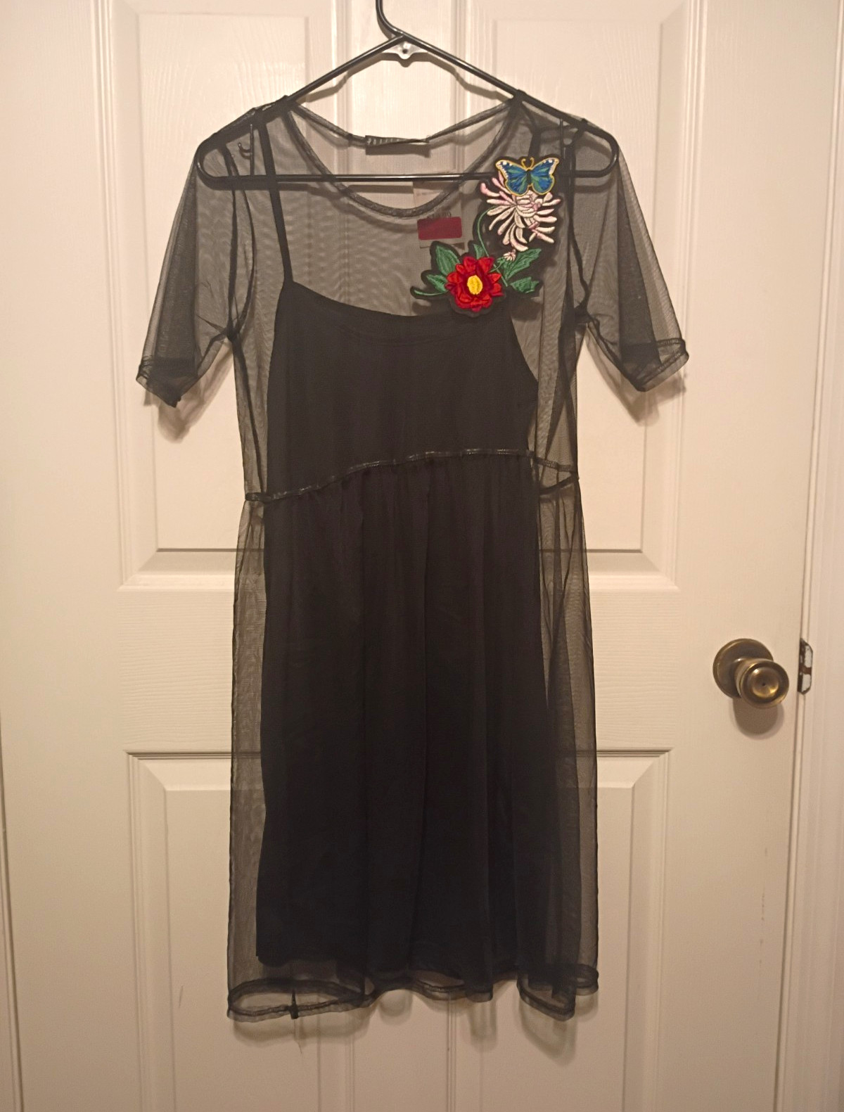 Potter\'s Pot Black Sheer Mesh Embroidered Butterfly Fit & Flare Dress M Potter\'s Pot Black Sheer Mesh Embroidered Butterfly Fit & Flare Dress M