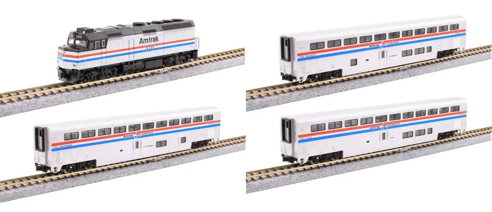 KATO DC N AMTRAK F40PH W/DITCHLIGHTS & SUPERLINER PHIII 4 UNIT SET #1063530~NEW