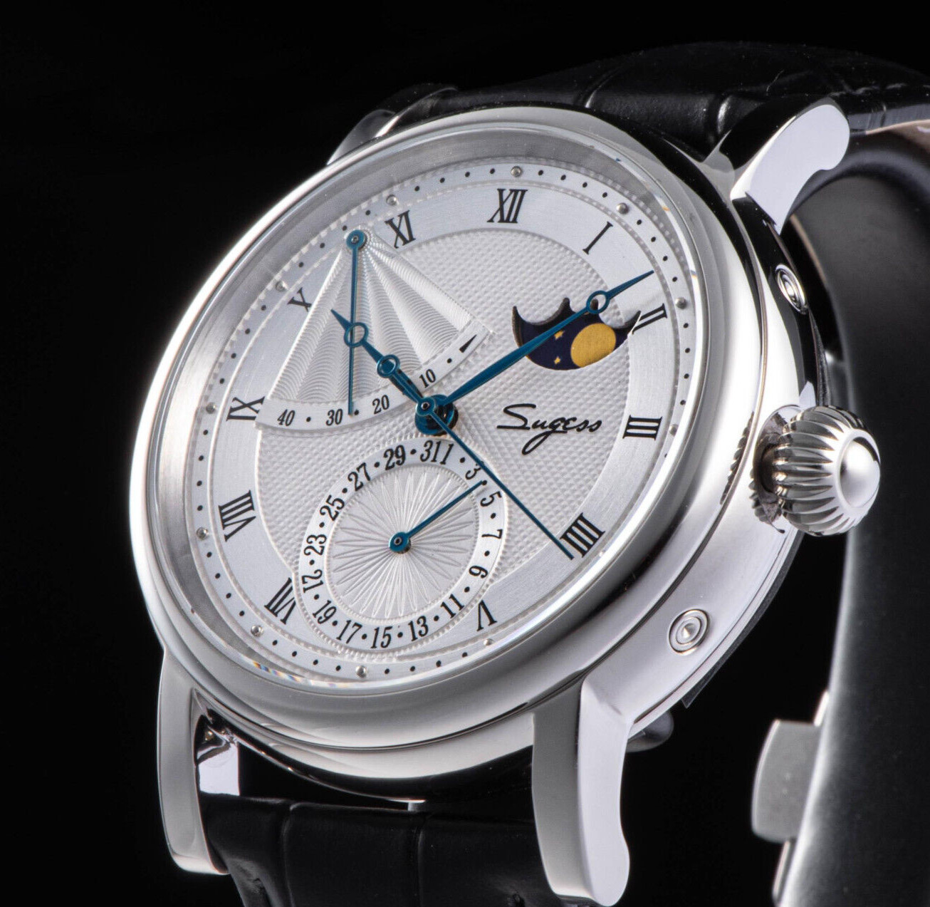 Sugess MoonPhase Master High Beat Mechanical Mens Watch Seagull 1963 SU2153SW