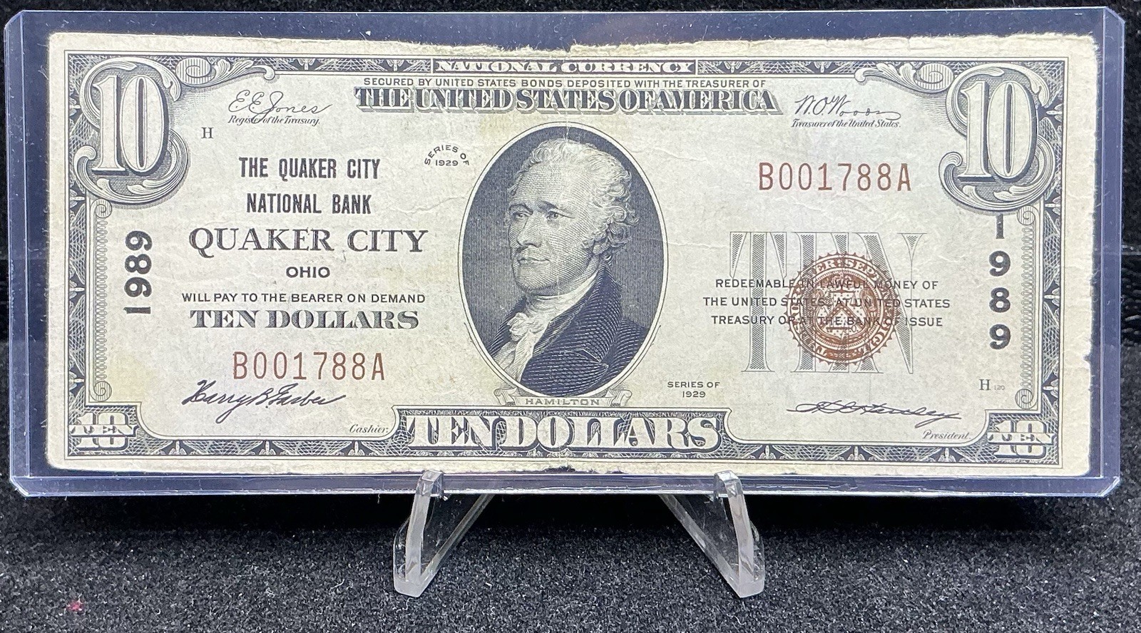 Quaker City OH-Ohio $10 1929 T-1 National Bank Note Ch #1989 Quaker City NB Z44