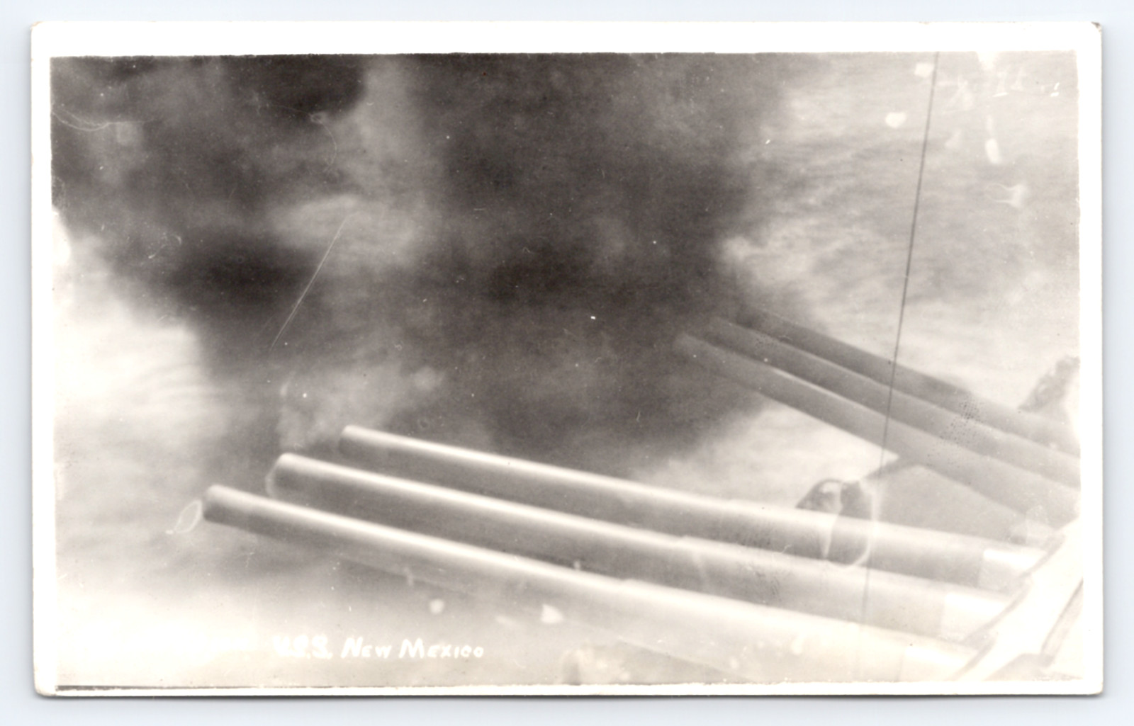 c1918 USS New Mexico BB-40 Guns Firing RPPC Battleship 14-Inch Turret Navy