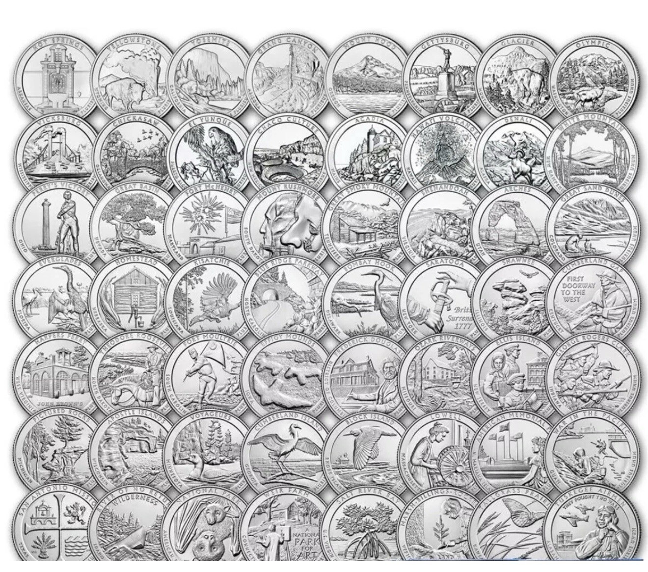 National Park Quarters Set Complete 2010 - 2021 P & D Mixed 25c With Free Book