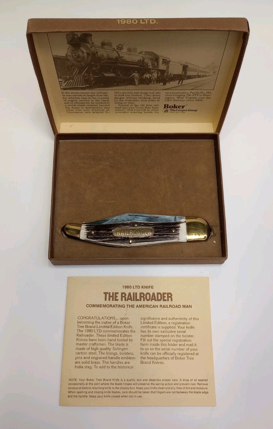 Boker Tree Brand 1980 Stag Folding Hunter MIB in Box W/Papers VTG. Boker Tree Brand 1980 Stag Folding Hunter MIB in Box W/Papers VTG.