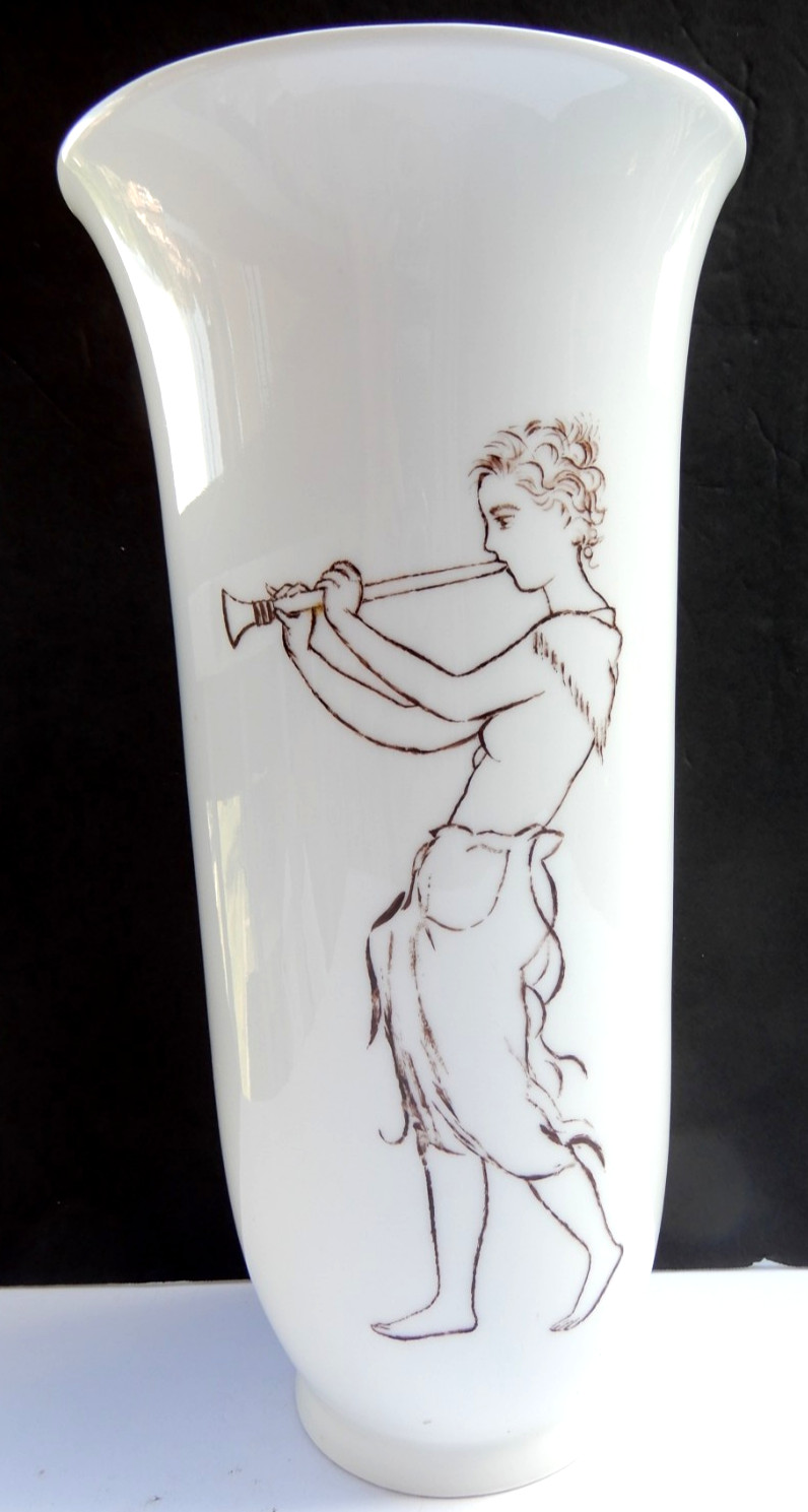 Vintage Large 13' White Porcelain Vase | KPM | Scepter Mark. Heavy. Signed.