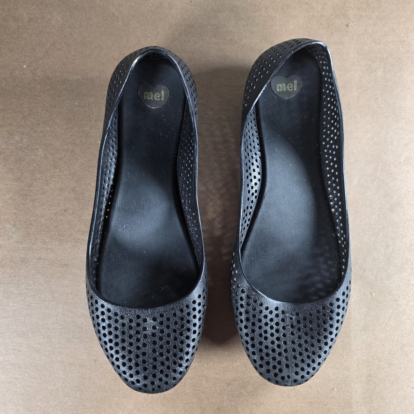 Melissa Mel Black Perforated Jelly Ballet Flats Slip On Shoes Women\'s Size 8