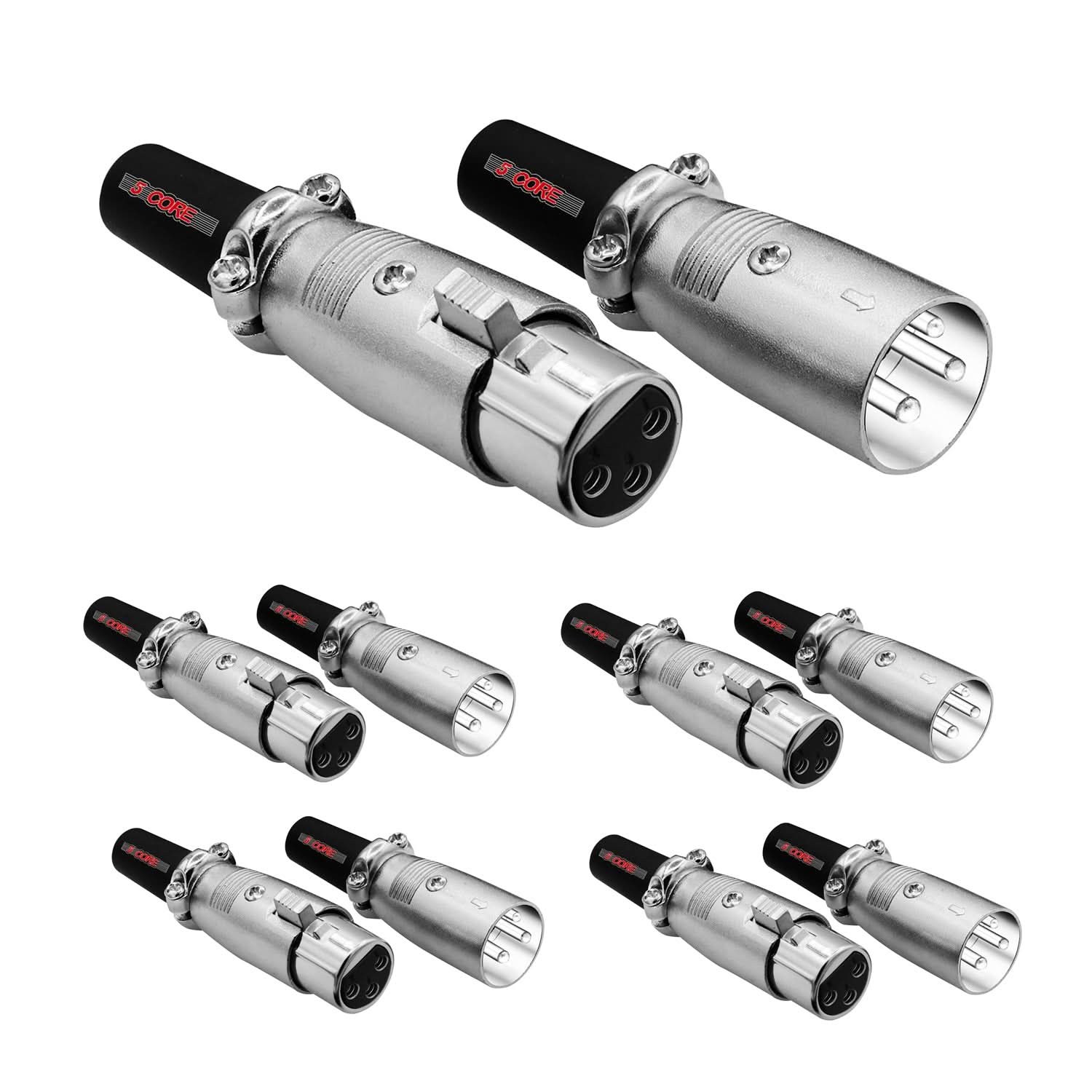 5Core XLR Connector Male Female to 1/4 Audio Jack 3 Pin Secure Mic Plug w Lockin