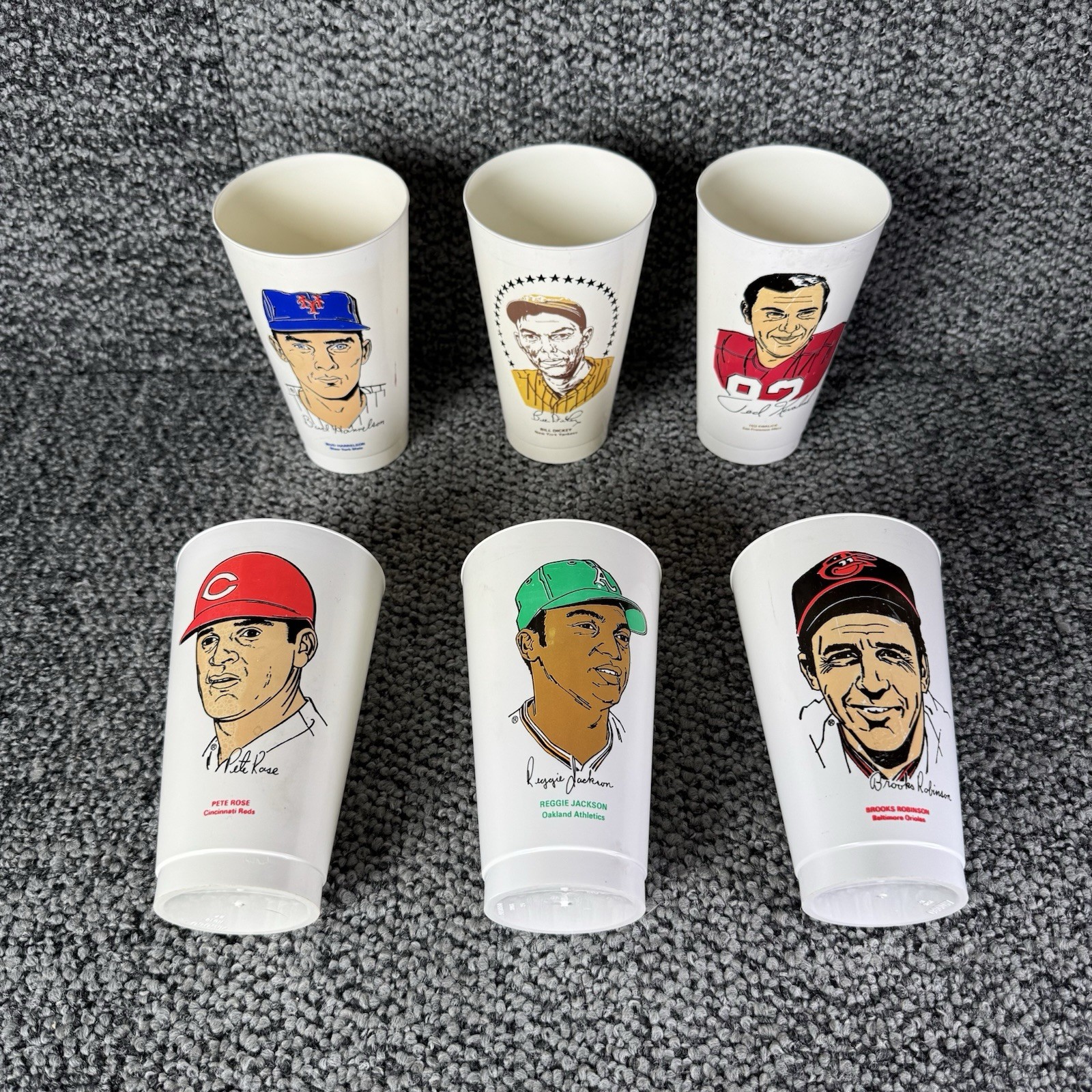 Lot of 6 Vintage 7-11 Slurpee Cups Pete Rose Reggie Jackson MLB NFL 1970s