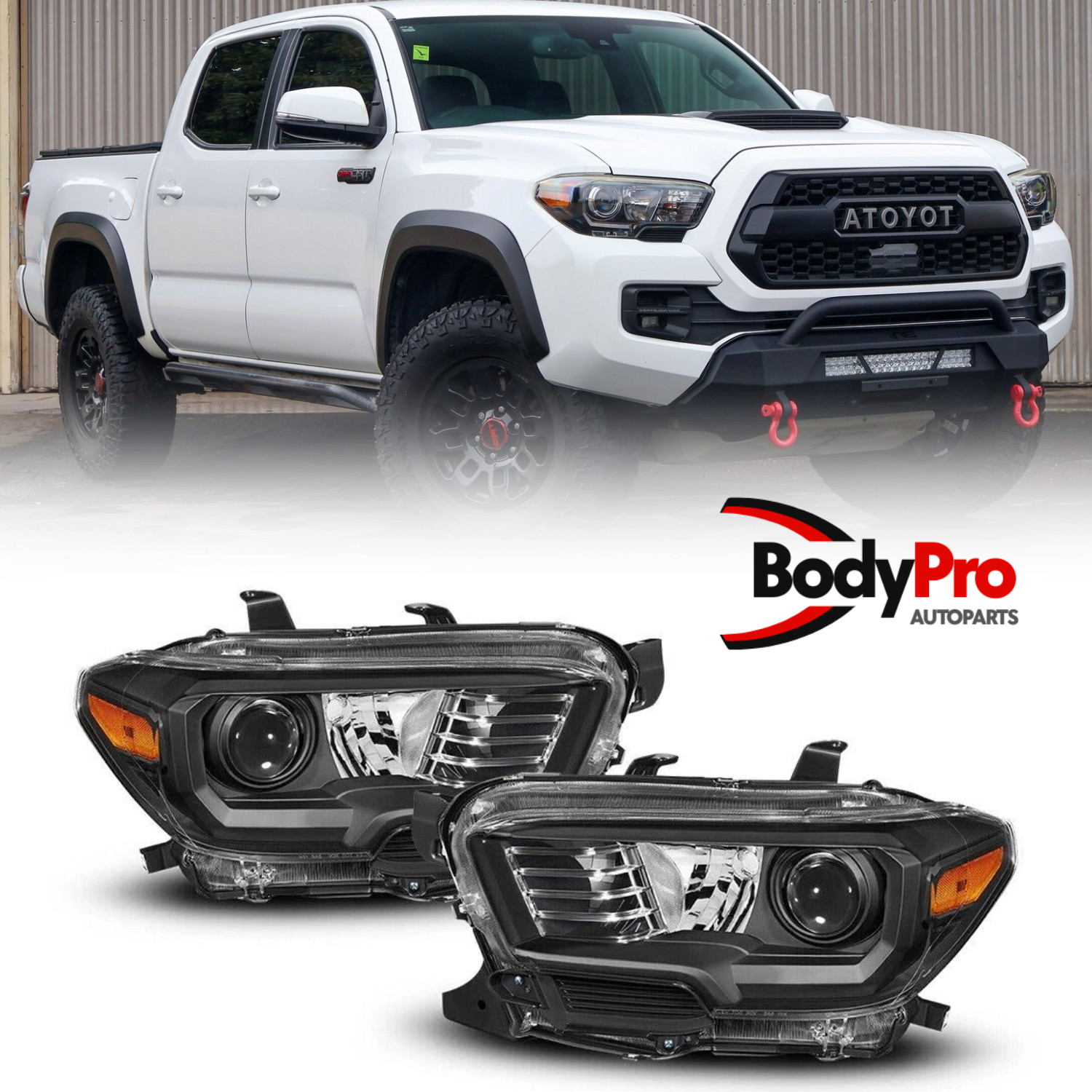 For 16-21 Toyota Tacoma Black Projector Headlight Lamp DRL W/O LED Left+Right