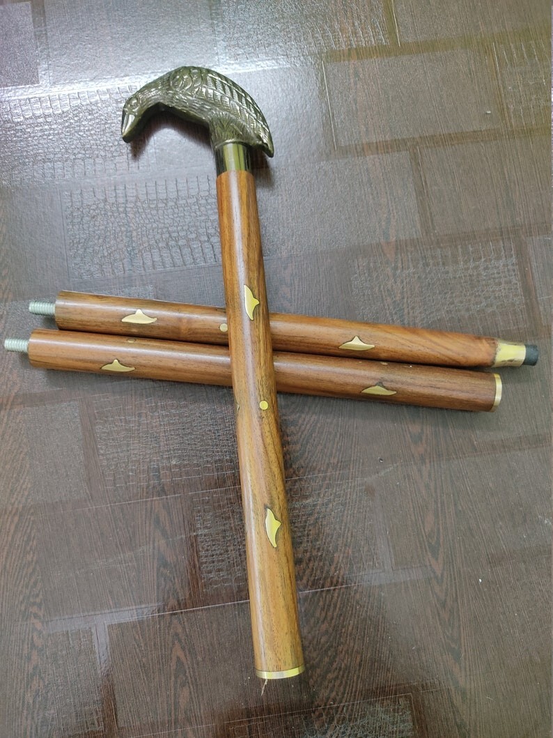 Raven Walking Cane–Full Black Bamboo Style Wooden Stick with Aluminum Raven Gift
