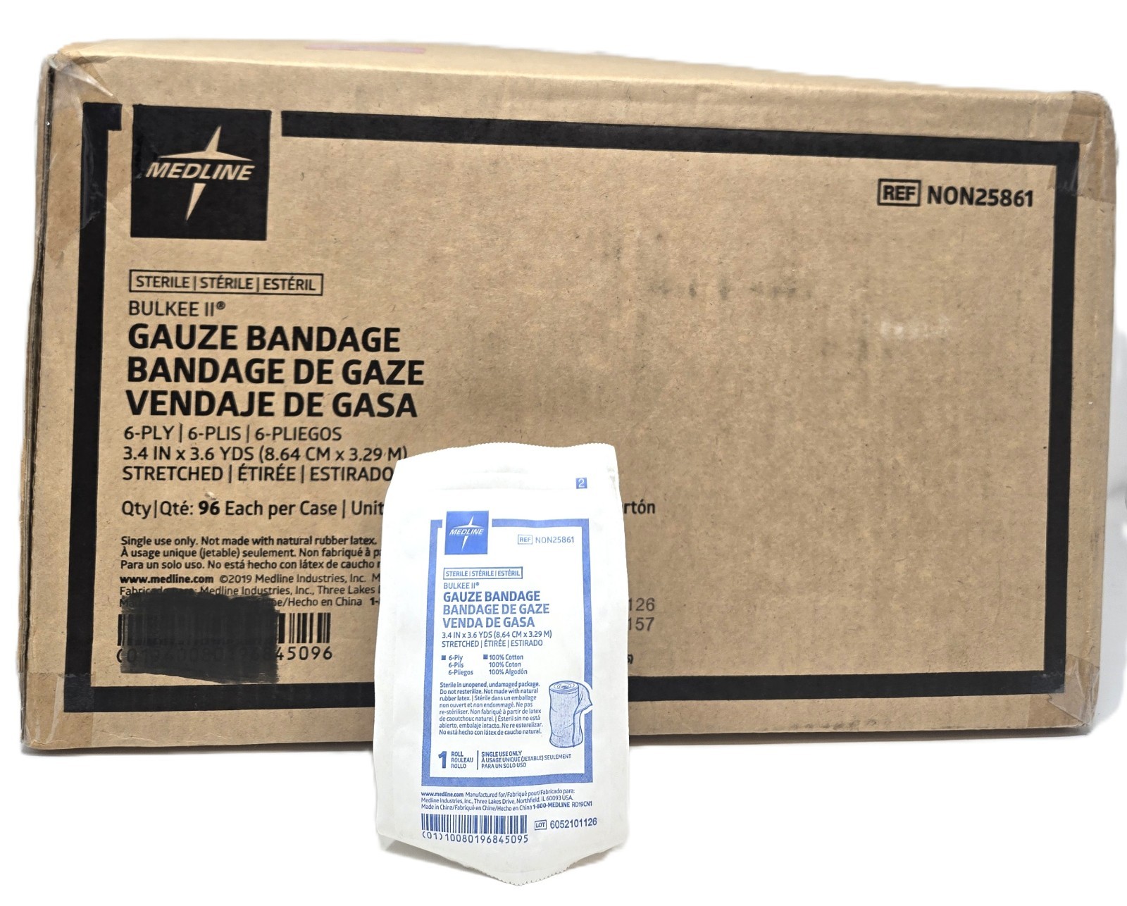 Medline Bulkee II Sterile Comfort Cotton Gauze Bandage, 3.4