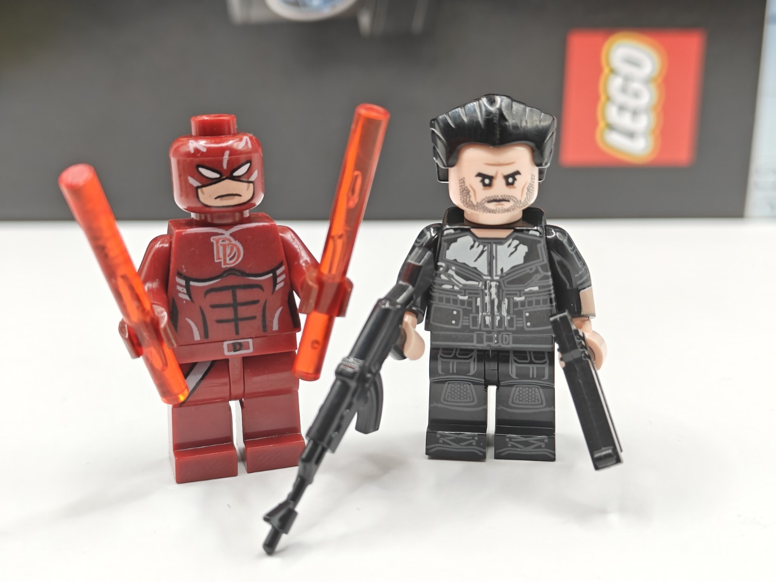 NEW Marvel Super Heroes Daredevil & The Punisher Custom Lego Minifigures NEW Marvel Super Heroes Daredevil & The Punisher Custom Lego Minifigures