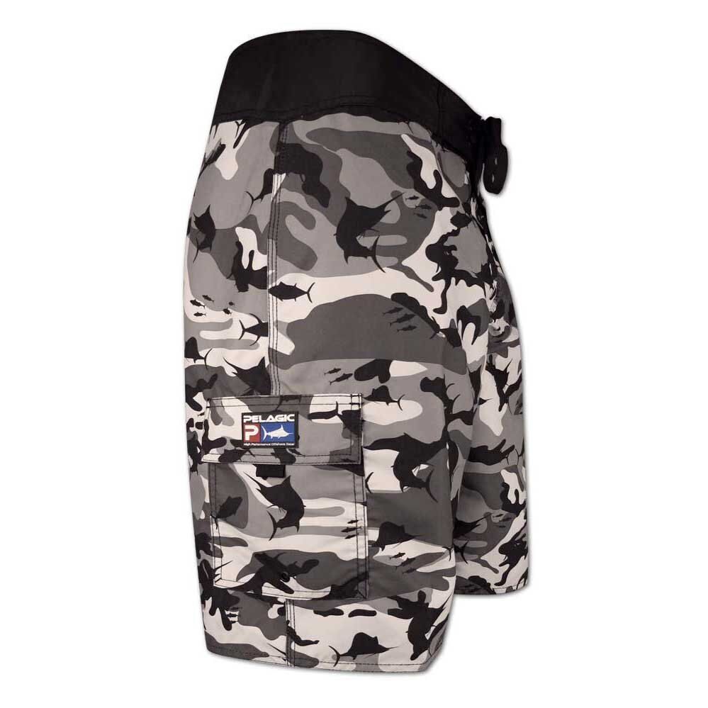 Pelagic Fish Camo Fishing Board Shorts Grey or Blue Fish Camo Color Size 32 - 40