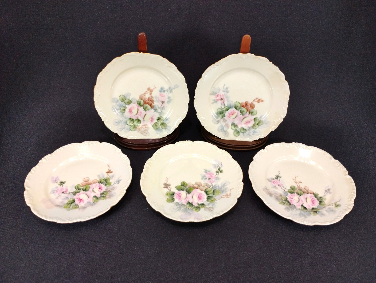 5 Vintage Limoges France Plates JPL T&V Hand Painted Floral Gold Trim 6.5