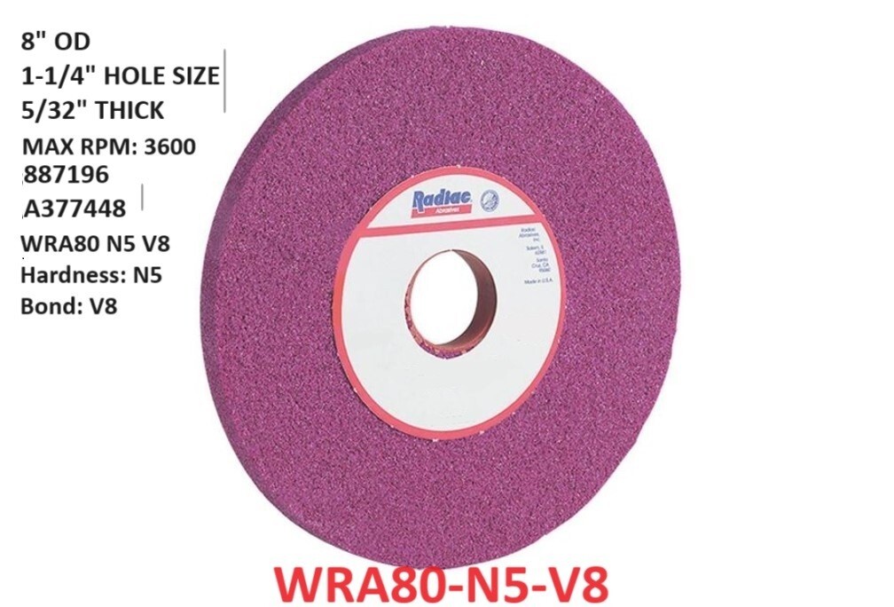 Radiac WRA80 Ruby + AL Oxide Surface Grinding Wheel 8\