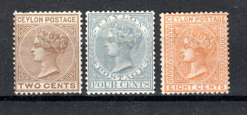 Ceylon 1872-80 2c, 4c and 8c SG 121, 122 and 124 MLH