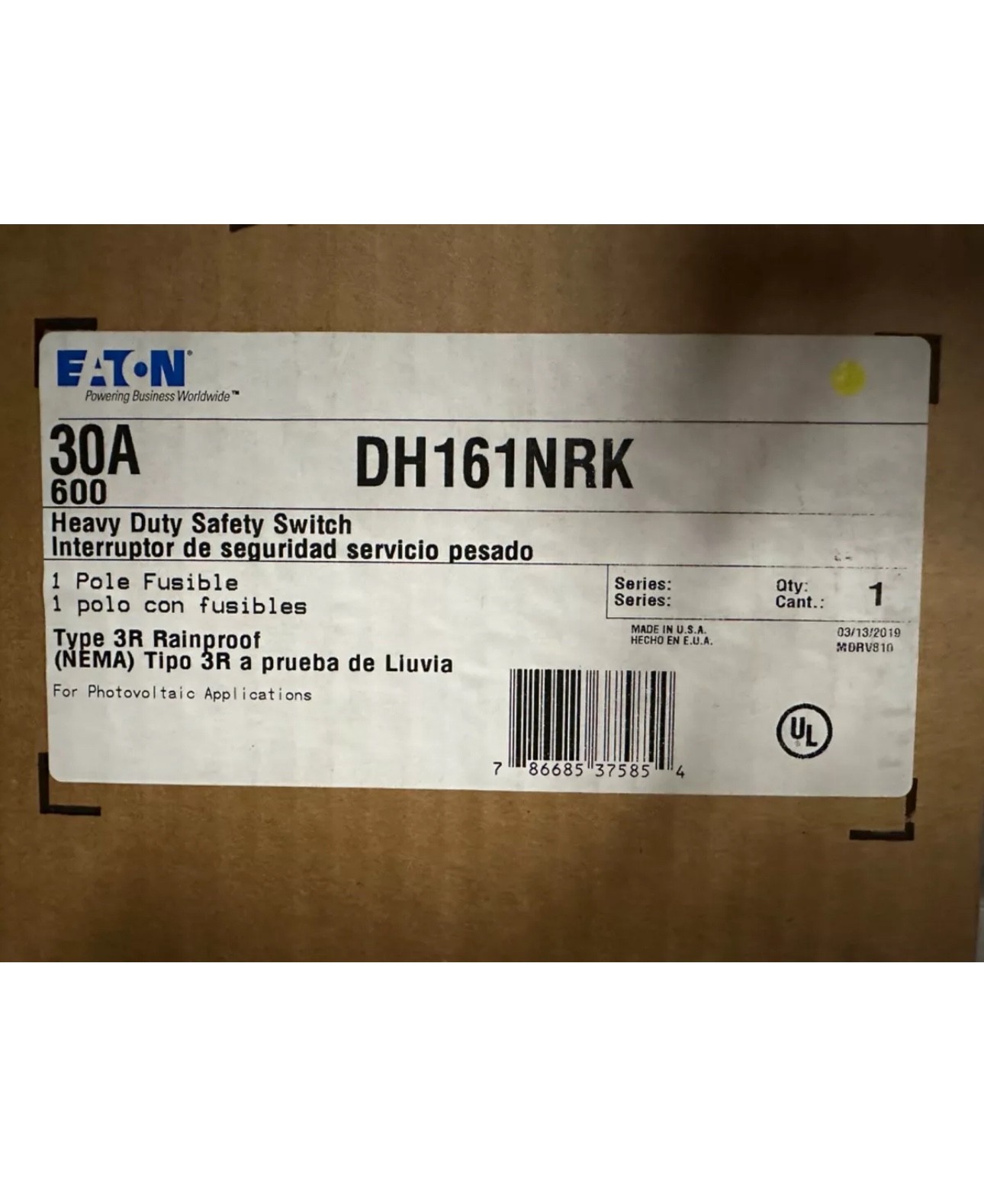 Eaton Heavy Duty Safety Switch 30 A DH161NRK Disconnect Eaton Heavy Duty Safety Switch 30 A DH161NRK Disconnect