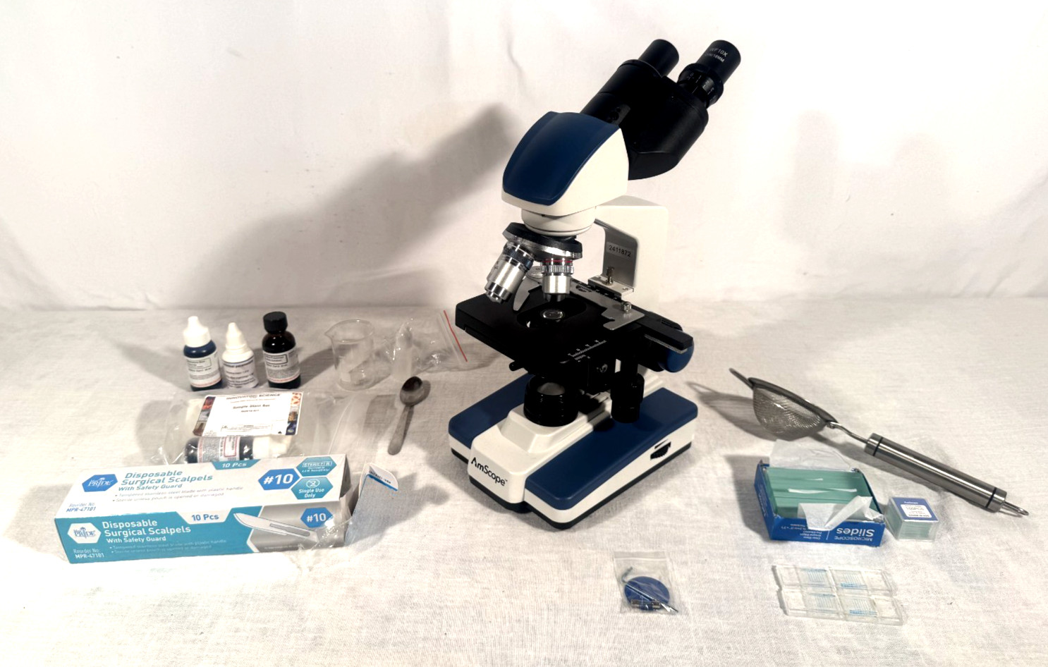 AmScope B120C 40X-2500X Microscope Kit LOT + 2 McMaster Egg Slides + Extras....