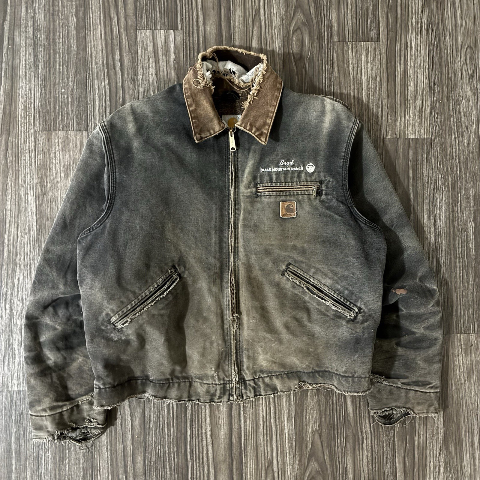 Vintage Carhartt Detroit Jacket J97 Large Faded Black Honeycombing Insanse