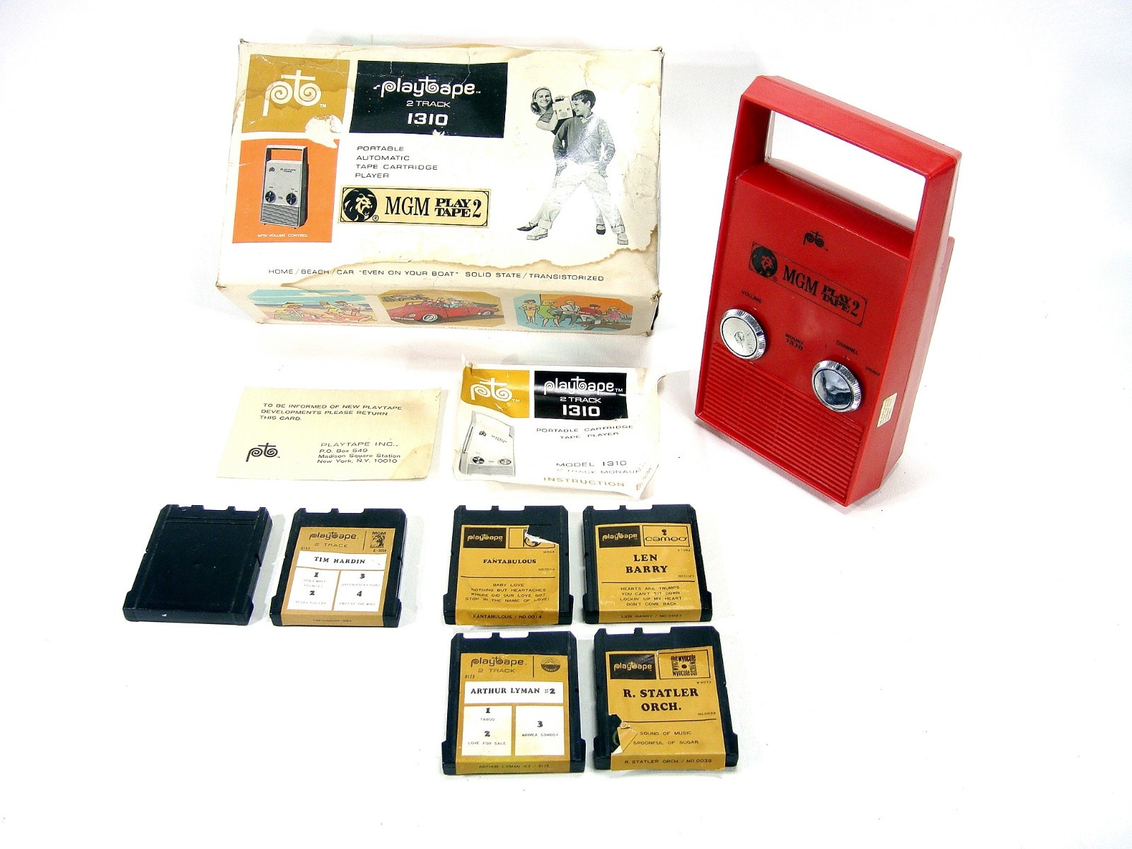 Rare Mgm Red Playtape 2 Track Tape Player 1310 Mustang Red Tested Working Carts
