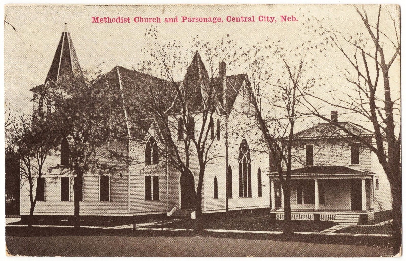 Central City NE - Methodist Church and Parsonage mailed 1914 antique postcard Central City NE - Methodist Church and Parsonage mailed 1914 antique postcard