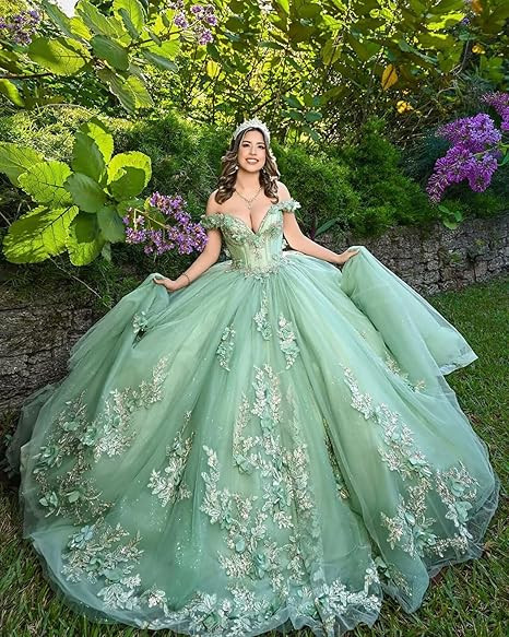 Princess Off Shoulder Quinceanera Dresses with 3D Flowers Puffy Tulle Sweet 16