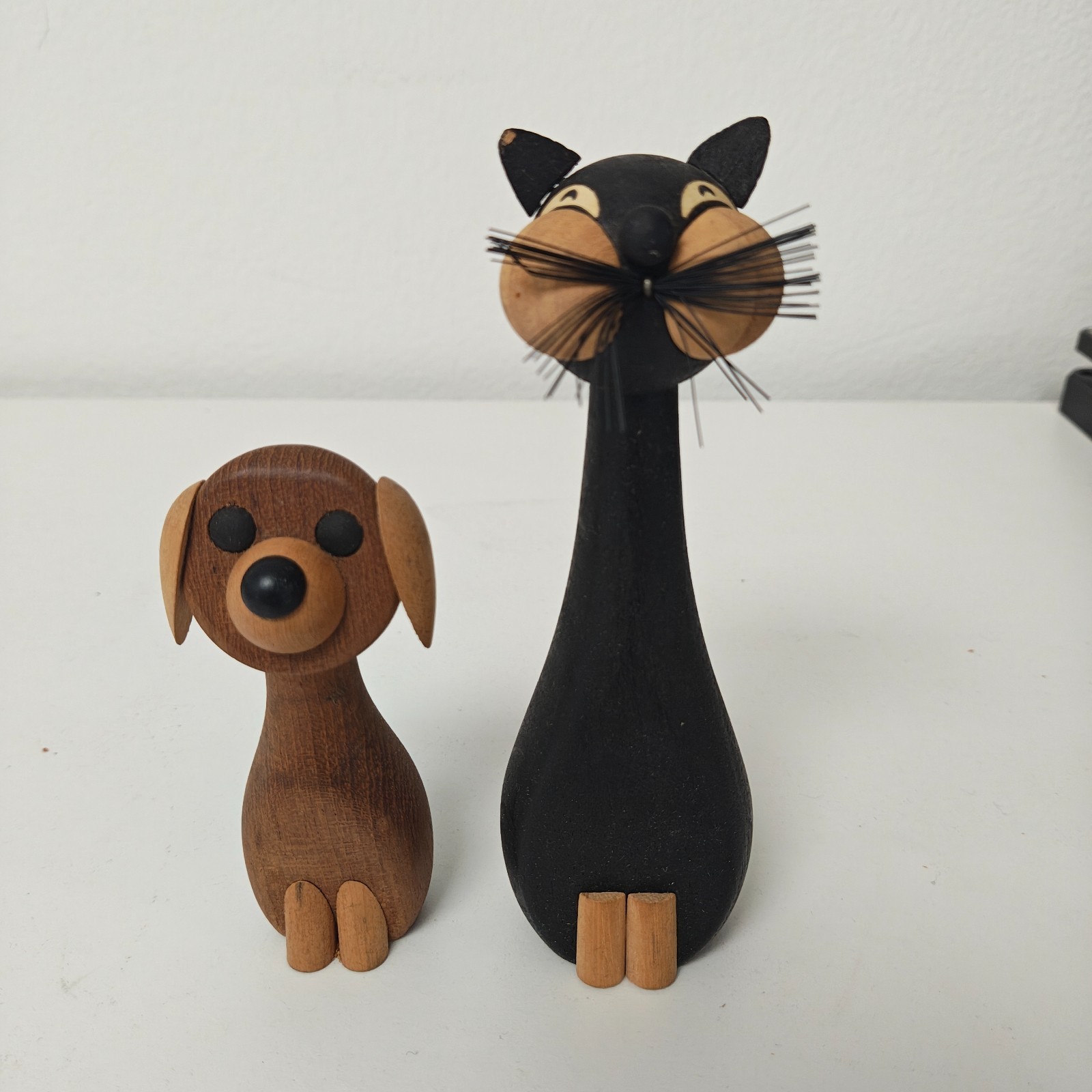Vintage Laurids Lonborg Denmark Teak Cat and Dog Figurine Set