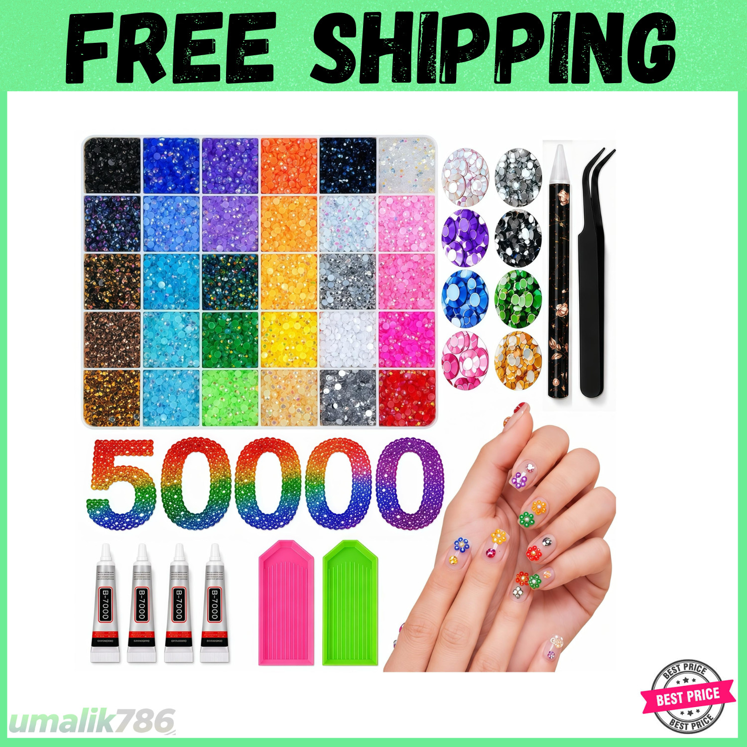 50000pcs Rhinestones Bedazzling Kit, 30 Colors 3mm Flatback Resin Bedazzler Gems