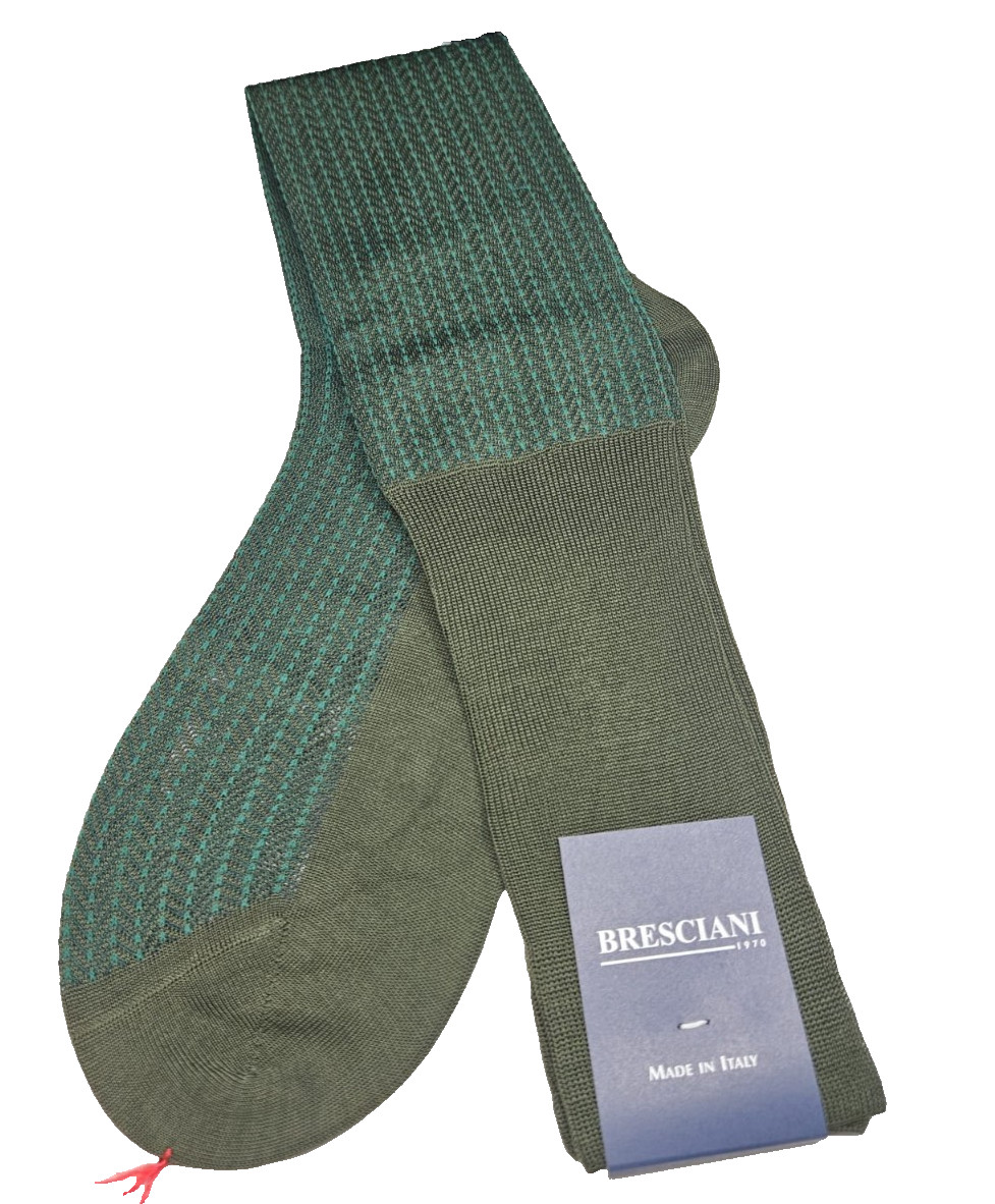 BRESCIANI Men Italian Socks 100% Cotton Size M Olive Green - Green New With Tags