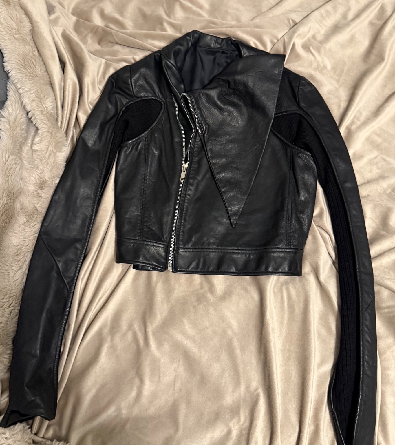 Rick Owens Black Leather Cropped Biker Jacket Women’s IT 44 US 10 Moto Italy
