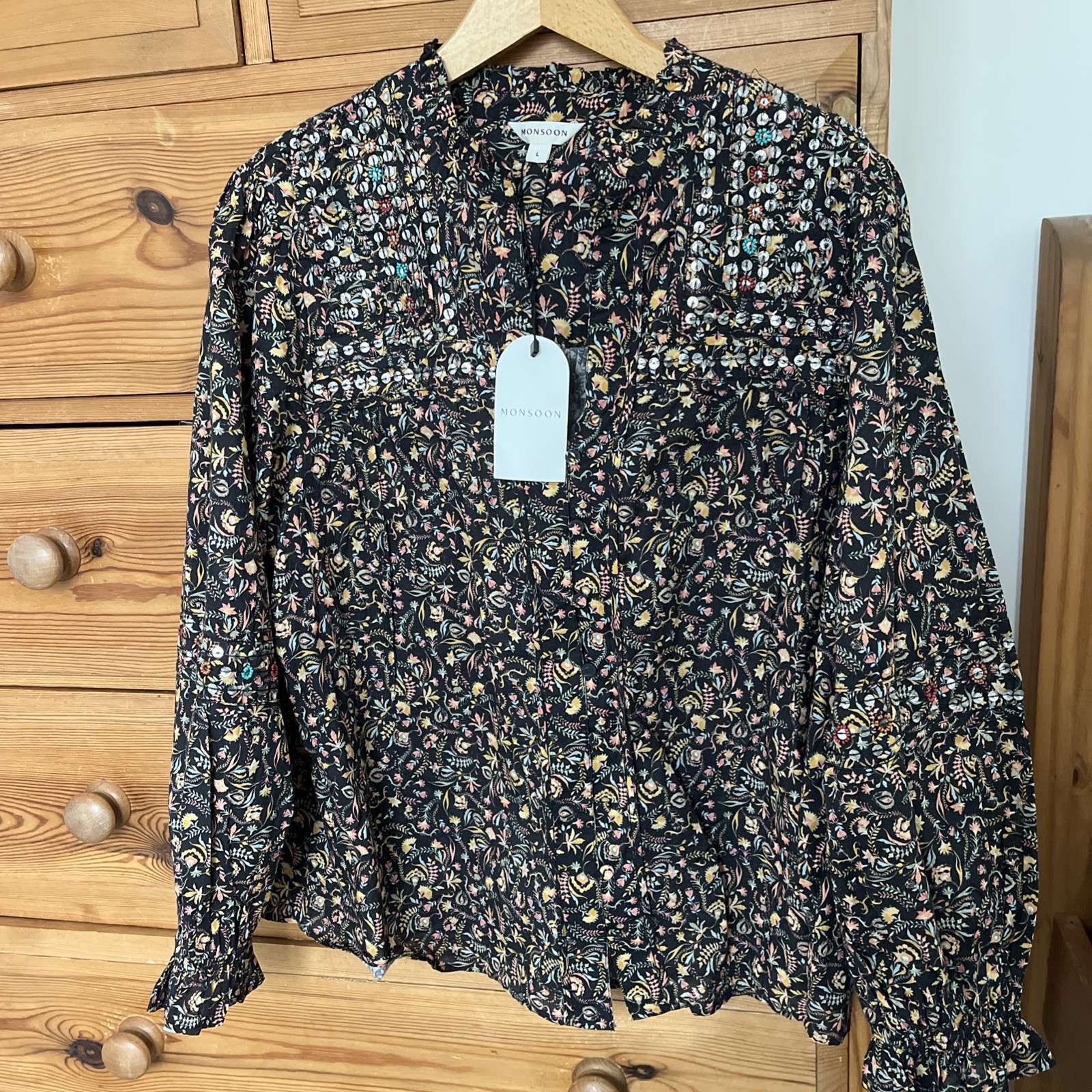 MONSOON Size Large Harriet Blouse BNWT NEW 100% Cotton Embellished 