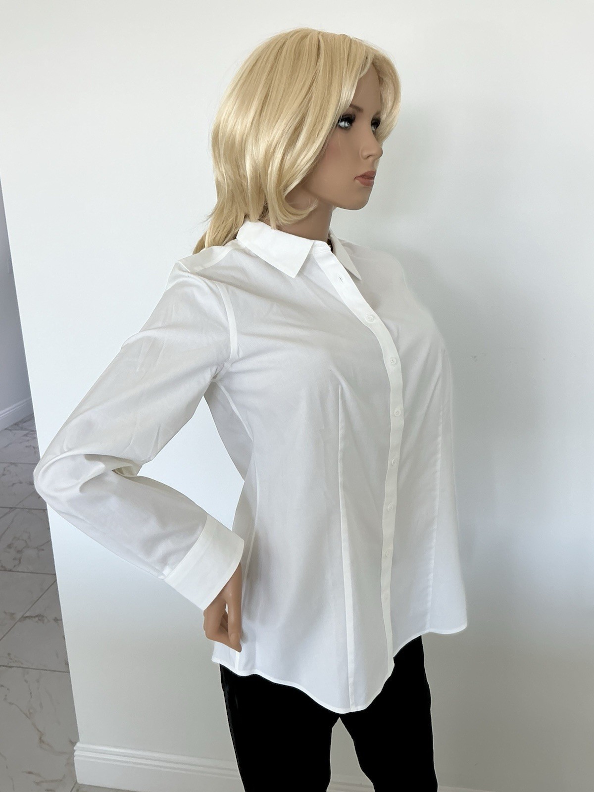 Talbots White Cotton Button Down LS Blouse Sz 8 NWT 