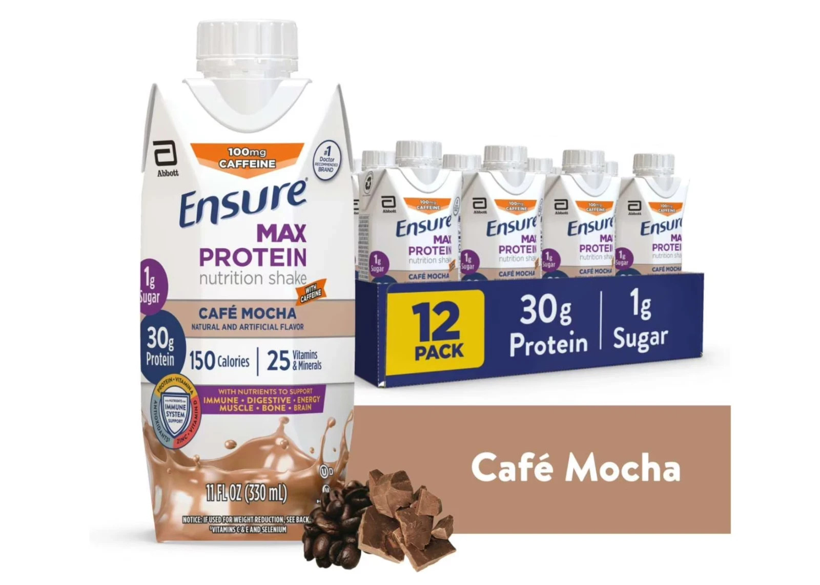 Ensure Max Protein Shake, 30g Protein, Cafe Mocha, 11 fl oz, 12 Pack