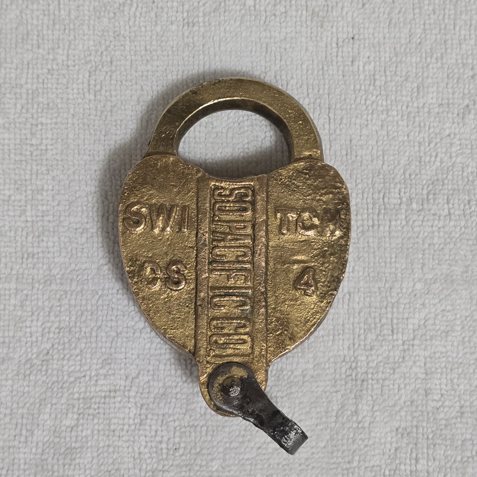 Antique Cast Brass CS-4 Teardrop Padlock Stamped SO. PACIFIC CO - NO KEY