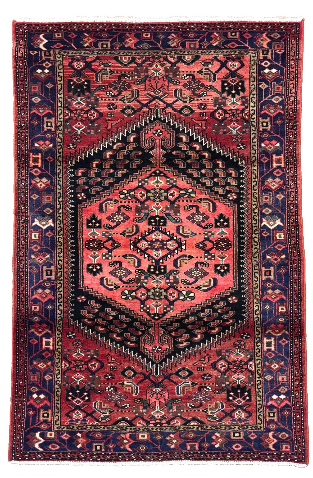 Vintage Zanjan 4x7 Tribal Geometric Hand Knotted Wool Oriental Area Rug Red Boho