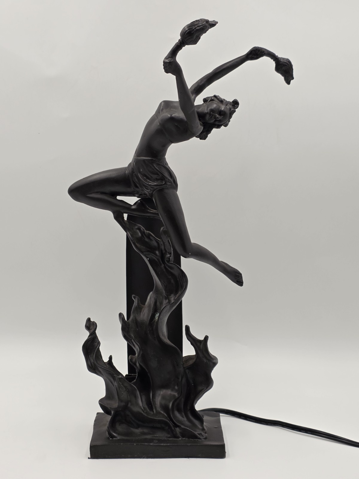 ANTIQUE ART DECO BRONZE STATUE SCULPTURE LADY FLAME LEAPER FERDINAND PRIESS LAMP