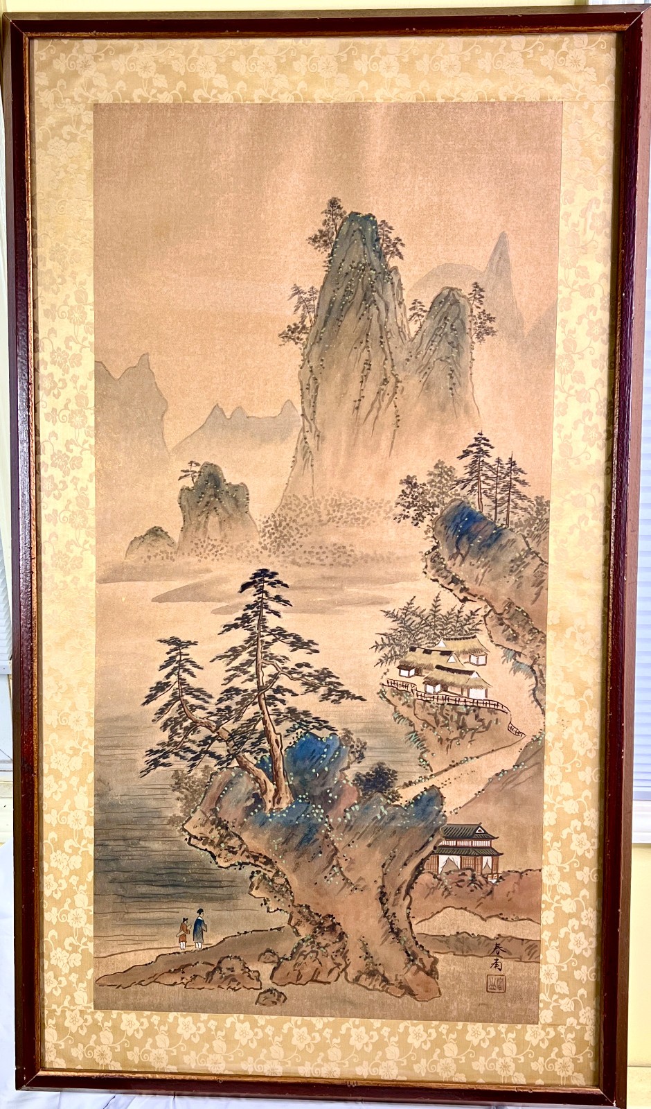 VTG Japanese Nihonga Landscape Painting Signed Shunpo Pine Tree UNFRAMED 42\