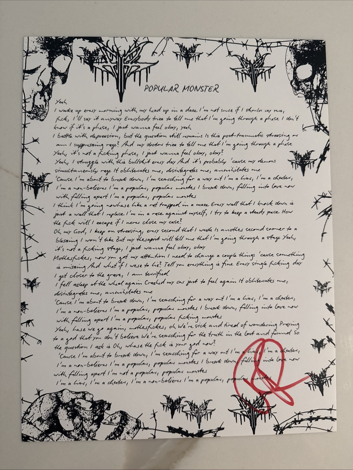 RONNIE RADKE - SIGNED Lyrics Sheets/POSTERS FALLING IN REVERSE - LOT OF 10