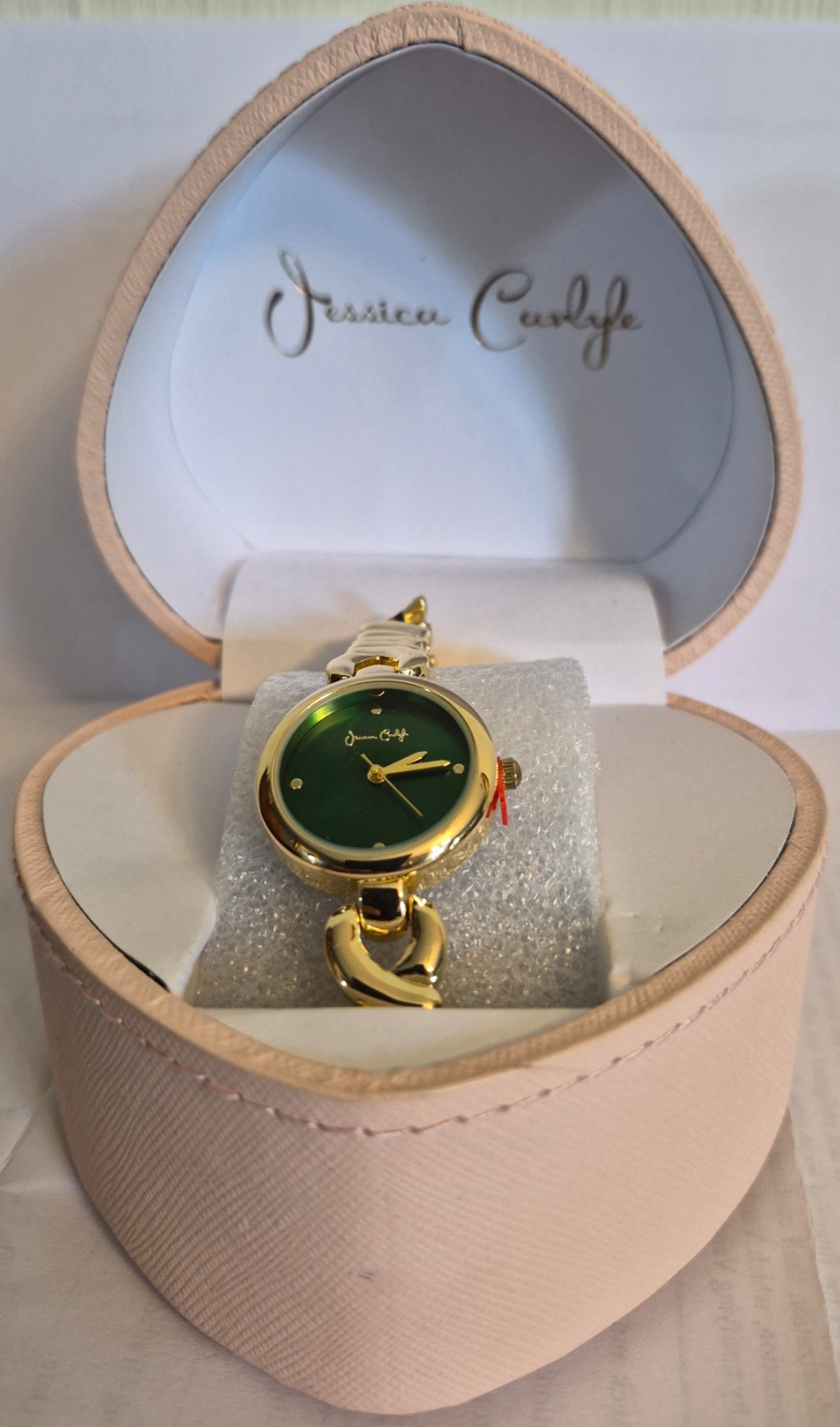 NEW Womens Jessica Carlyle Watch Gold Tone Emerald Green face