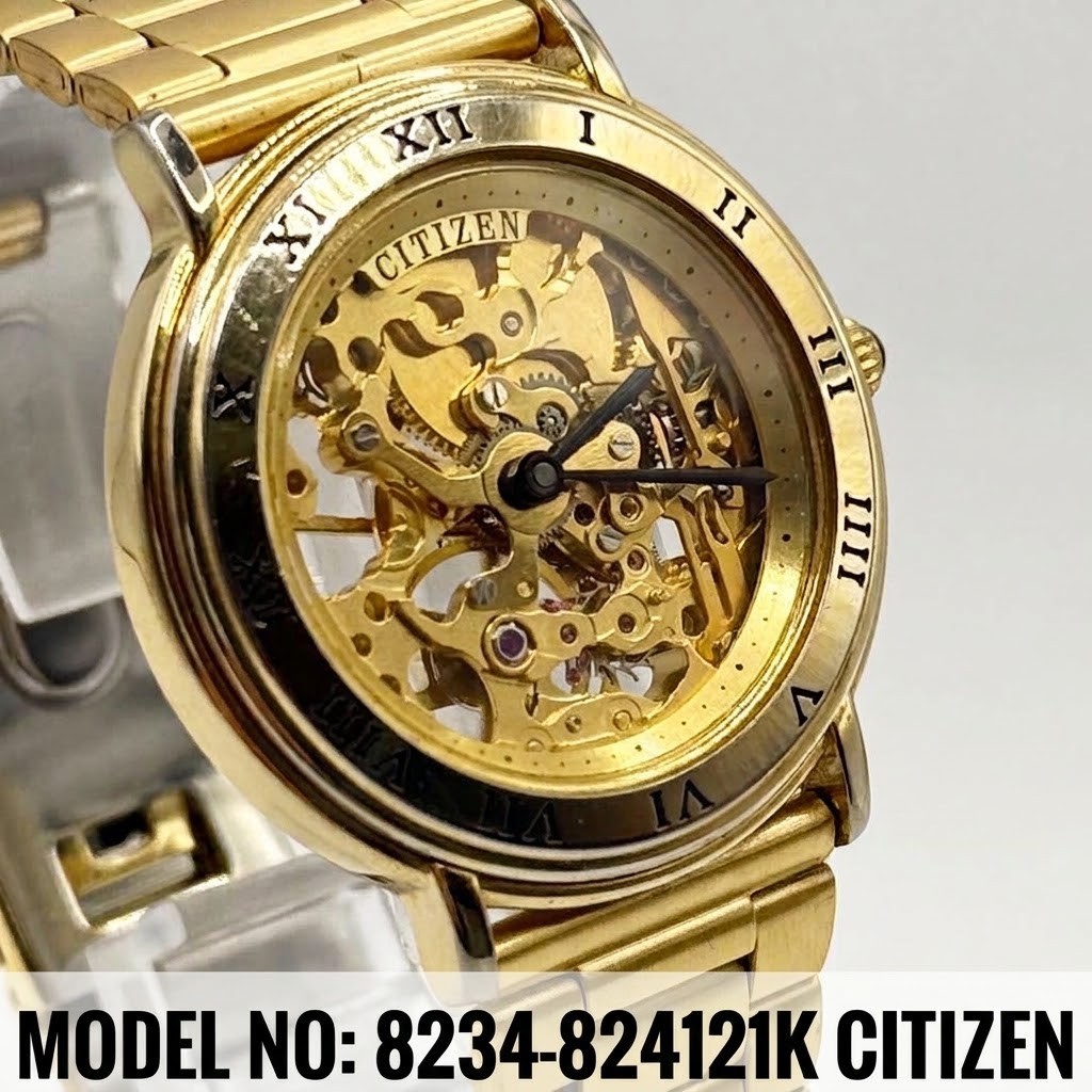 CITIZEN 8234-824121K Skeleton Manual Wind Gold Men's Vintage Watch Working