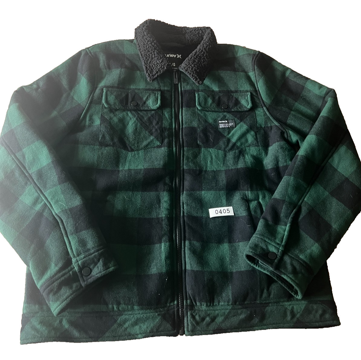 Hurley Mens Sherpa Collar Buffalo Check Plaid Full Zip Jacket Green Black L Hurley Mens Sherpa Collar Buffalo Check Plaid Full Zip Jacket Green Black L