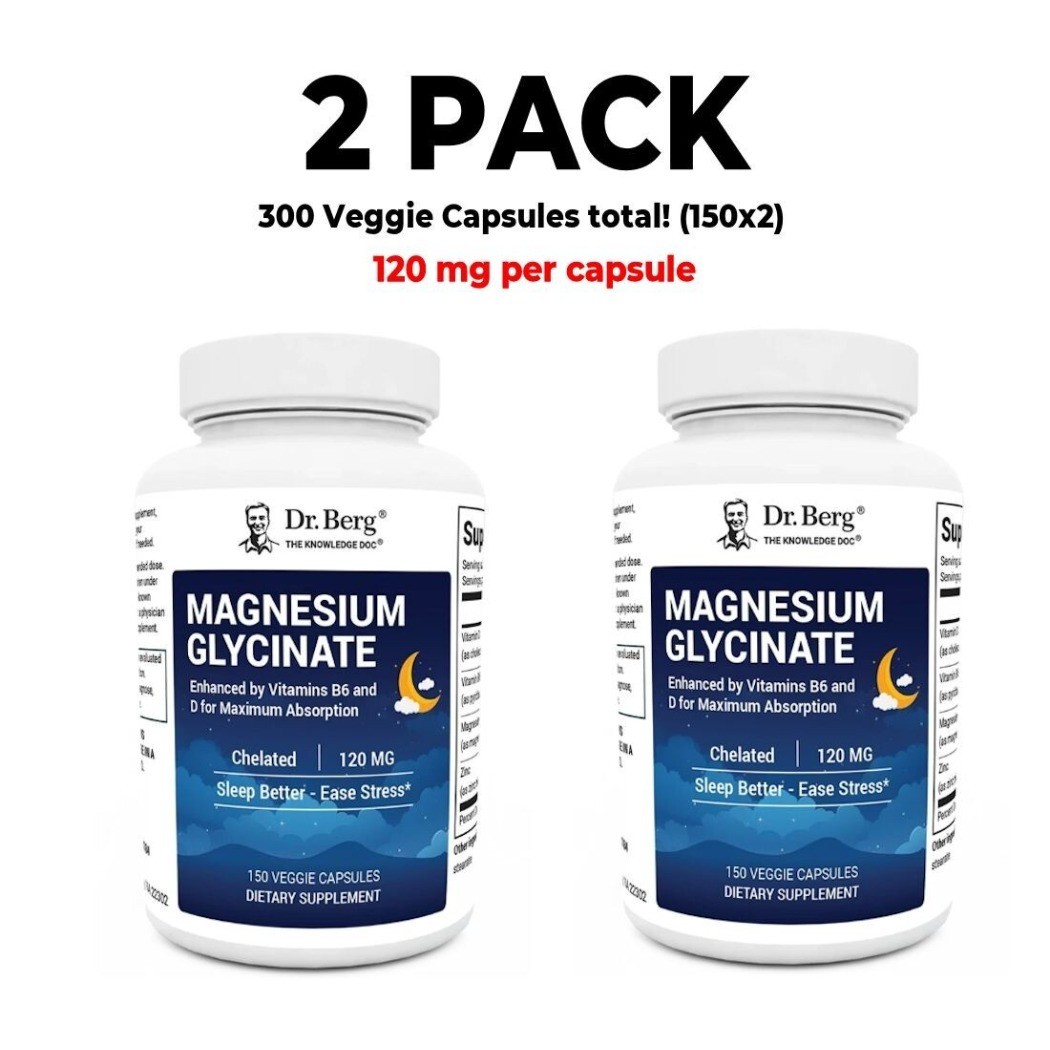 2 PACK Dr. Berg's Magnesium Glycinate,with Vitamin D & B6 - 150 Veg Cap each