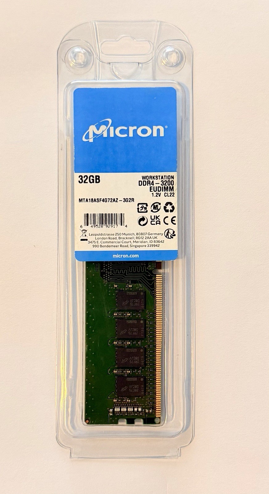 Micron 32GB 2Rx8 PC4-3200 AA-EE1-13 DDR4 3200 EUDIMM MTA18ASF4G72AZ-3G2R