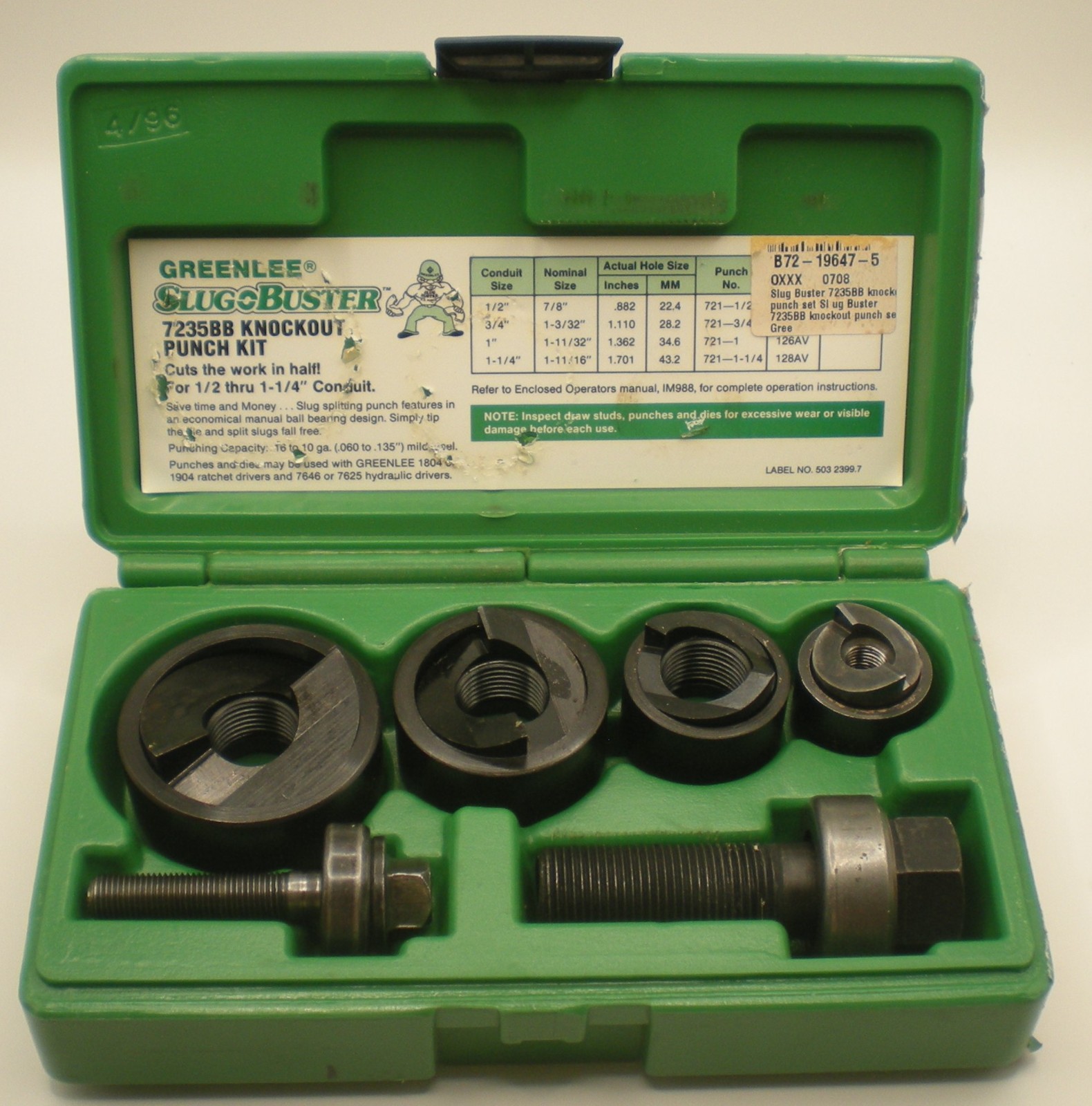 Greenlee Slug Buster Knockout Punch Set 7235BB 1/2\ Greenlee Slug Buster Knockout Punch Set 7235BB 1/2\