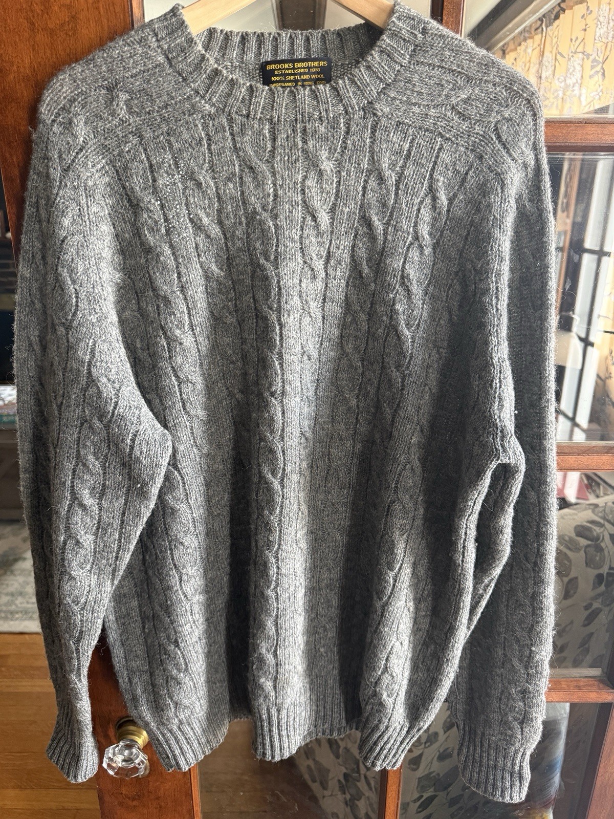 Brooks Brothers Sweater Mens 46 Gray Cable Knit 100% Shetland Wool Hand Framed Brooks Brothers Sweater Mens 46 Gray Cable Knit 100% Shetland Wool Hand Framed