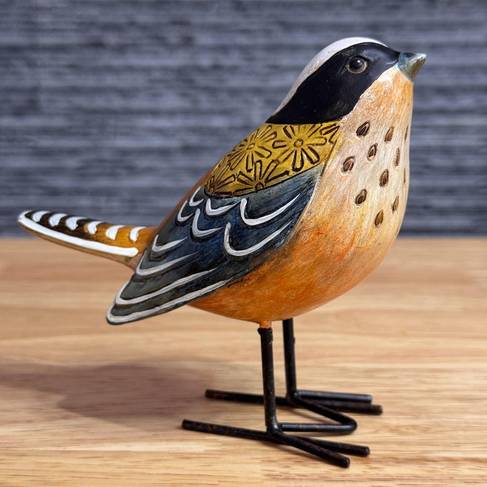 Hand Carved Bird Figurine Painted Wooden Style Spanish Decor 5\'\' Tabletop Bird