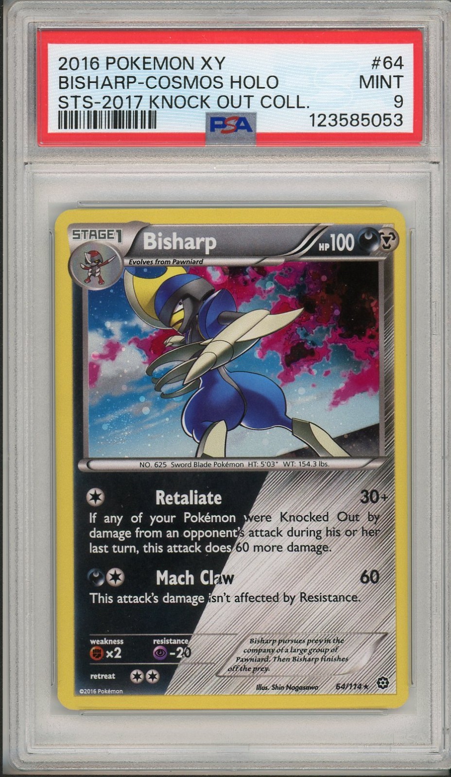 2016 Pokemon XY Bisharp Cosmos Holo Promo STS Knock Out Collection #64 PSA 9