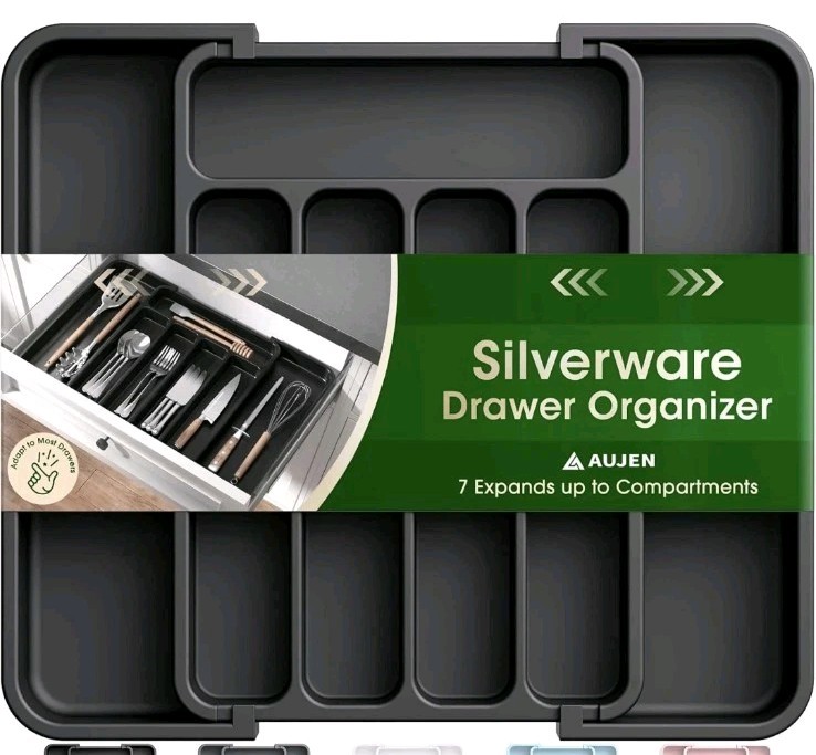 Aujen Silverware Organizer - Expandable Kitchen Drawer Organizer, Adjustable Ute