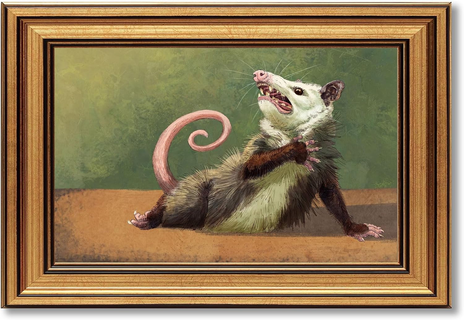 Gold Framed Funny Opossum Canvas Wall Art Humor Opossum Painting Picture Wall De